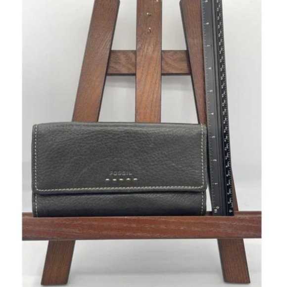 Fossil Popstitch Soft Black Leather Trifold Wallet & Checkbook Cover - Picture 2 of 7